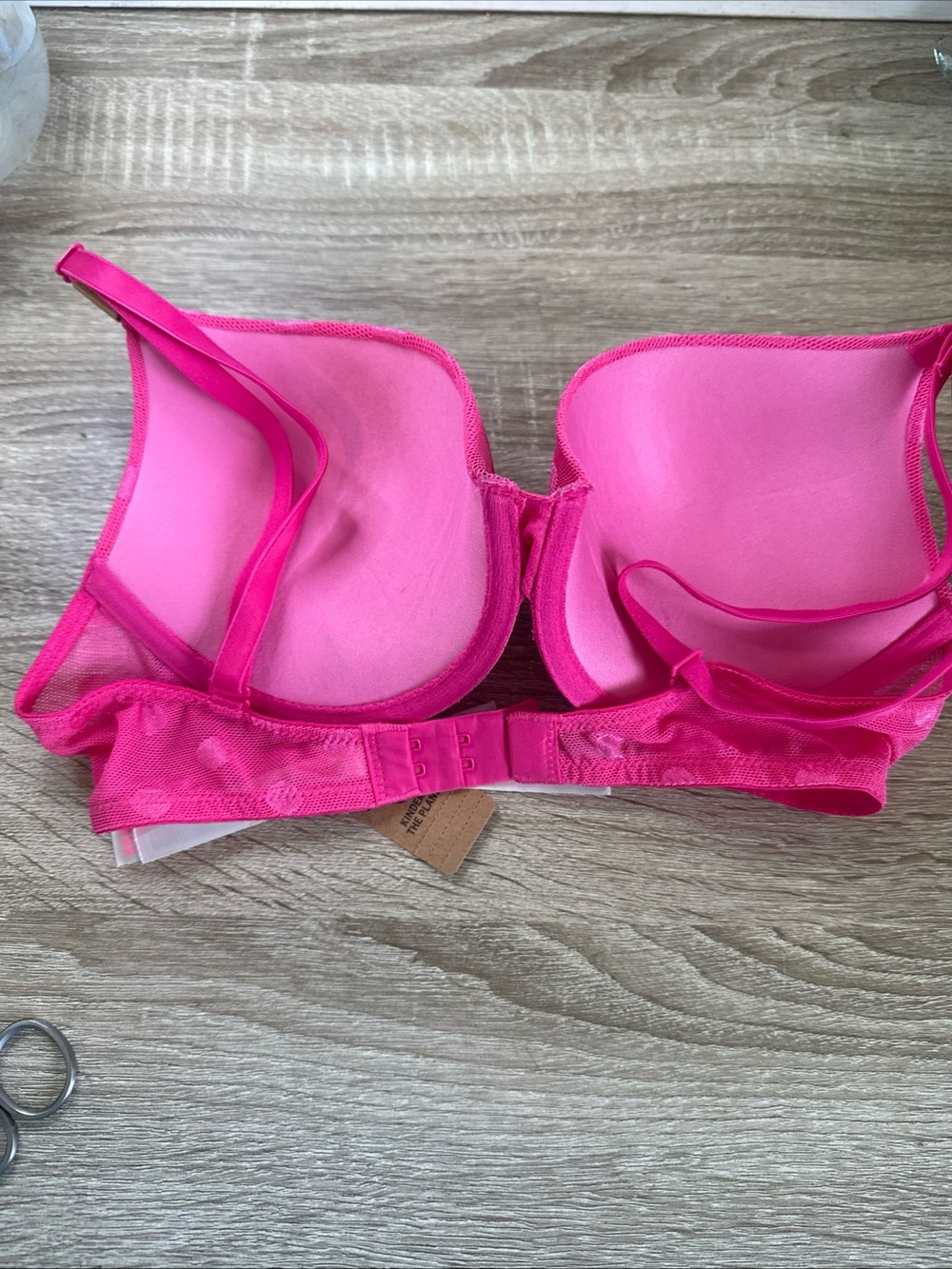 Nwt Pink By Victoria’s Secret Hot Pink Polkadot Bra, Size 34C Push-Up - Picture 6 of 9